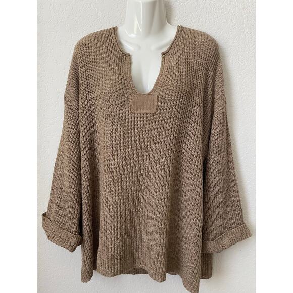 Perch by Blu Pepper V-Neck Pullover Knit Sweater Tan/Beige Transitional Size 1XL - Picture 1 of 5